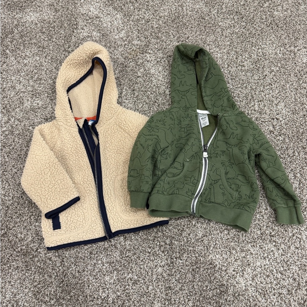 Kids Hooded Fleece Jacket - Cream and Olive Green